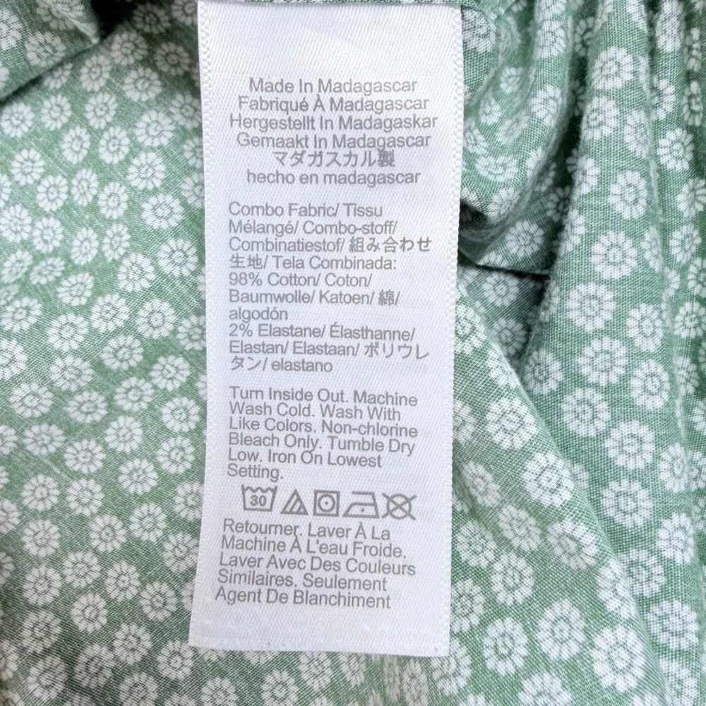 J.Crew Button Down Shirt Mens XXL Green Floral Short Sleeve Slim Fit Flex Washed